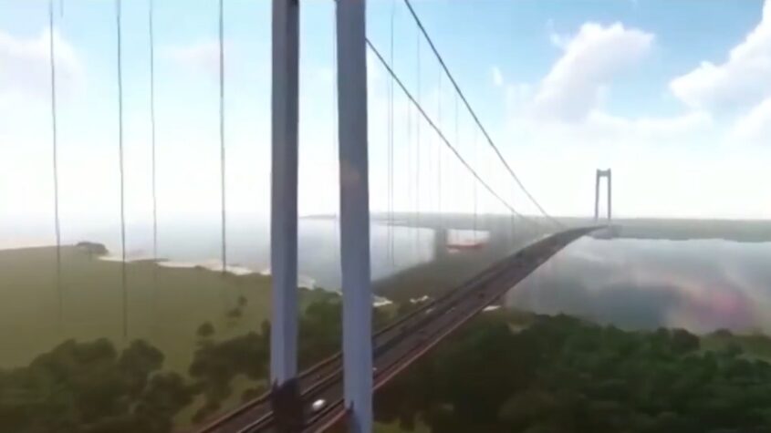Imagini spectaculoase cu podul suspendat de la Brăila
