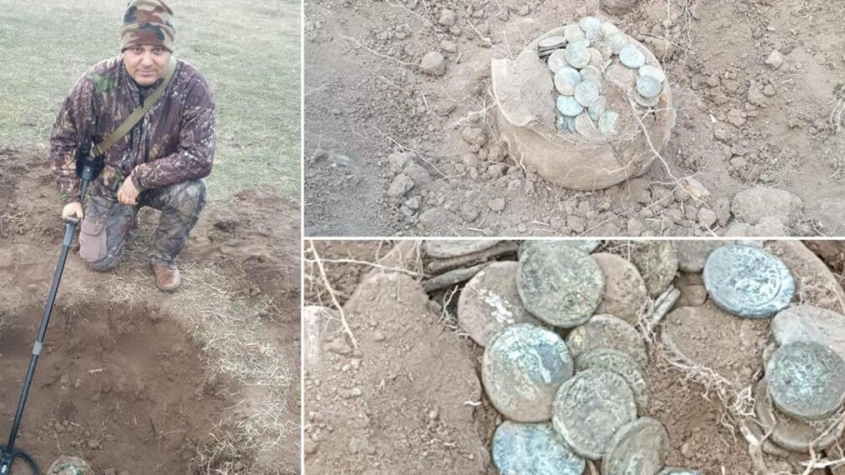 Vas cu monede antice descoperit pe câmp